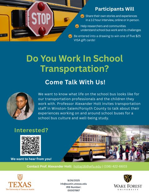 School Bus Research recruitment flyer for school transportation staff
